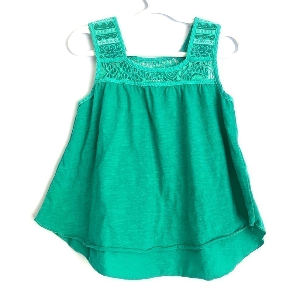 𝅺dex Teal Lace Embroidered Neckline Sleeveless Top US 4-5 Girls